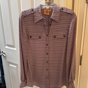 Tory Burch Purple and Cream Geometric Women's Blouse